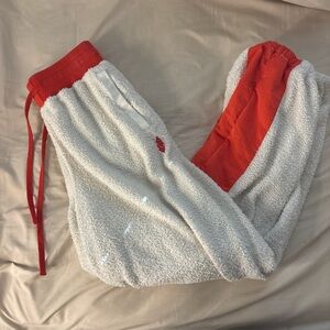 Free People Red and White Fleece Pants